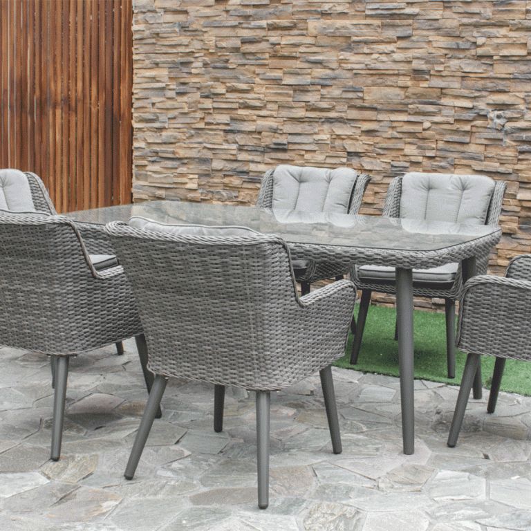 Preferred Gray Wicker Round Patio Dining Sets With Maze Rattan Florence 6 Seater Dining Set (View 10 of 15)