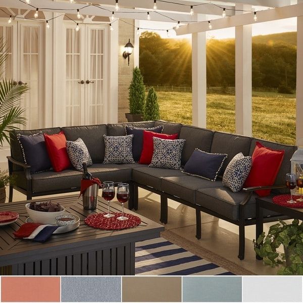 Preferred Outdoor Seating Sectional Patio Sets With Regard To Shop Matira Metal Modern 6 Seat L Shaped Outdoor Sectionalinspire Q (View 12 of 15)
