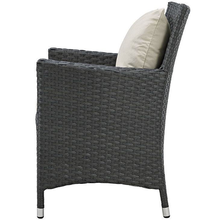 Preferred Sojourn 2 Rattan Patio Arm Chairs With Beige Fabric Cushionmodway Within Fabric Outdoor Wicker Armchairs (View 9 of 15)