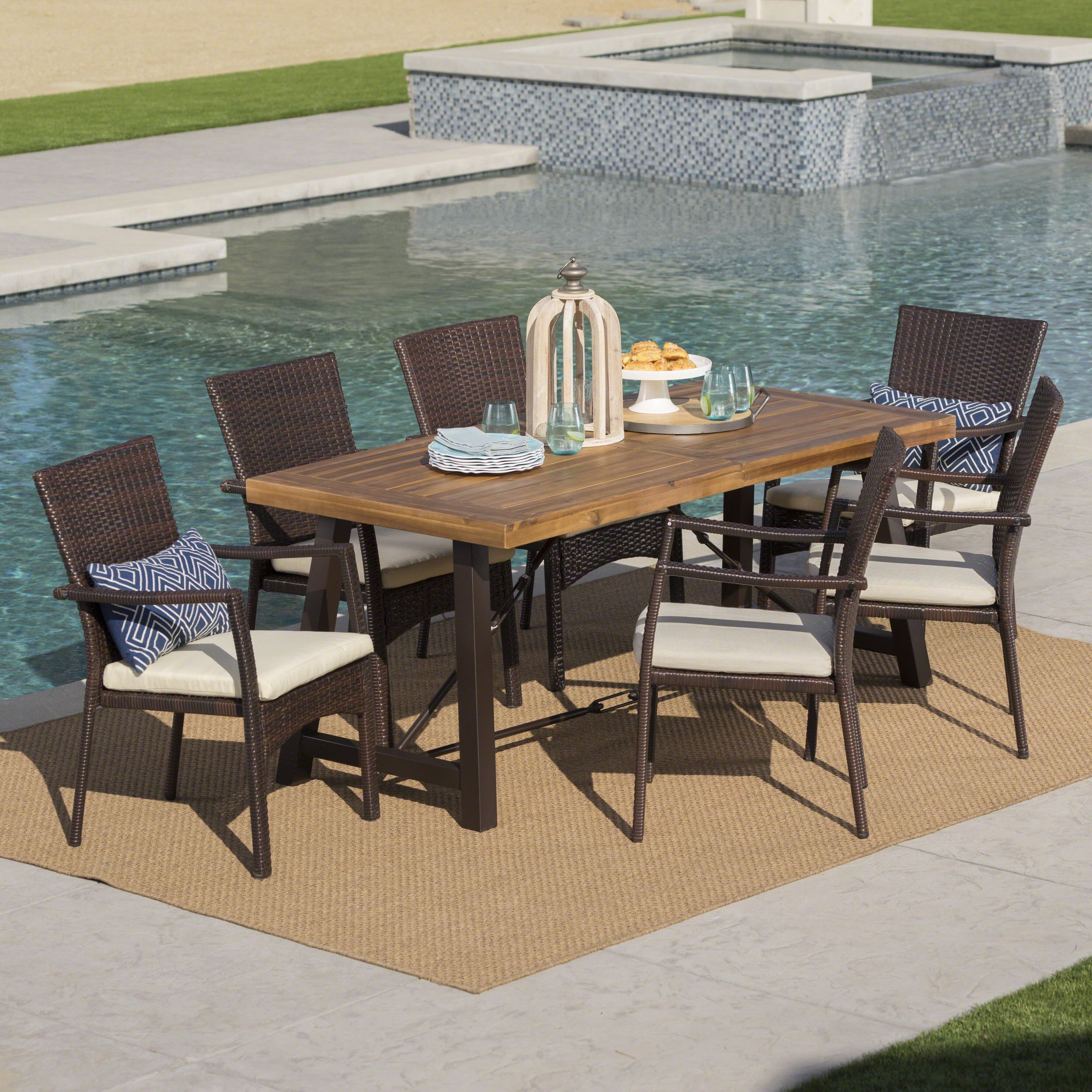 Preferred Teak Wood Outdoor Table And Chairs Sets With Landon Outdoor 7 Piece Dining Set With Teak Finished Wood Table And (View 5 of 15)