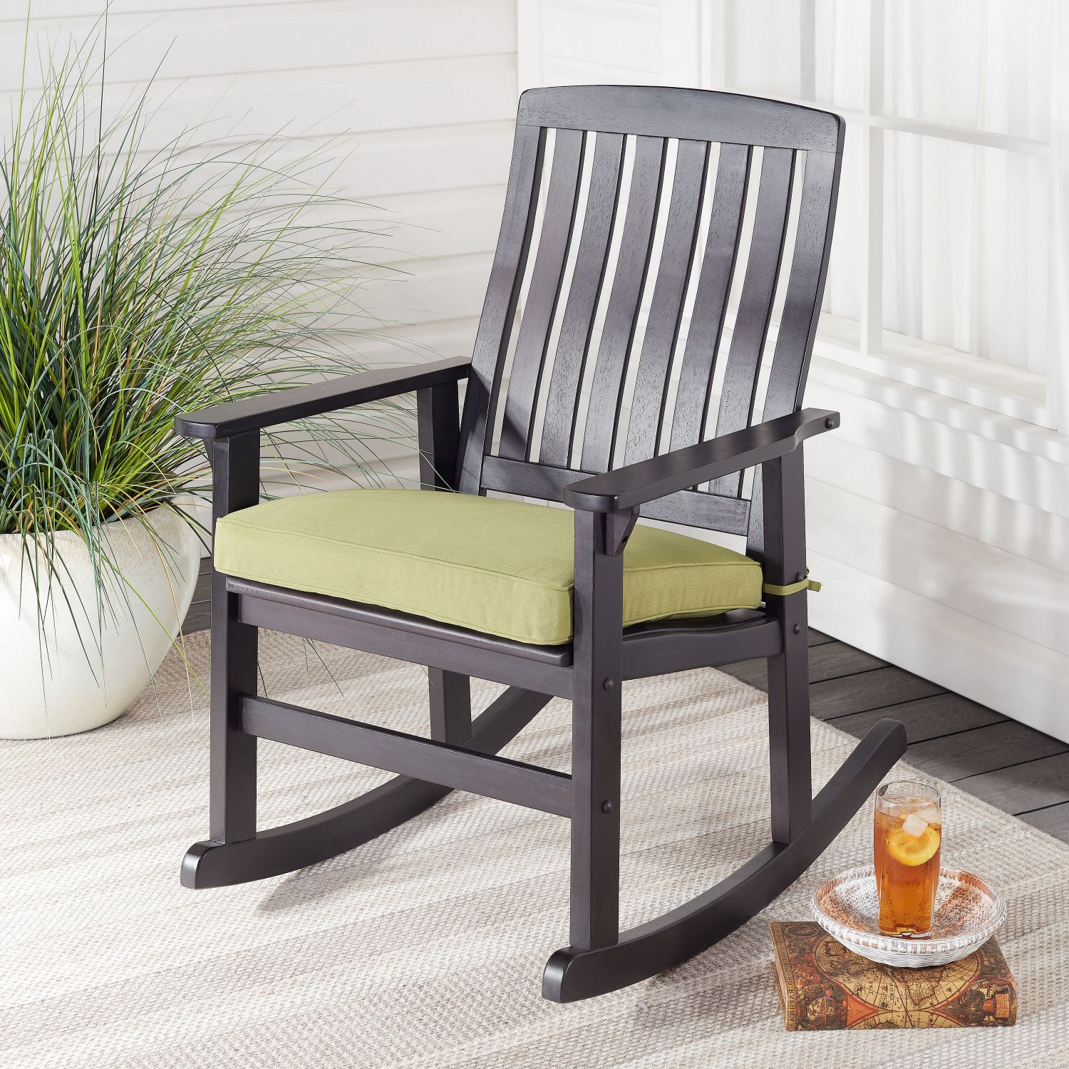 Preferred Wood Rocking Chair Durable Furniture Unit Dark Brown Framed Cushioned Regarding Dark Brown Wood Outdoor Chairs (View 4 of 15)
