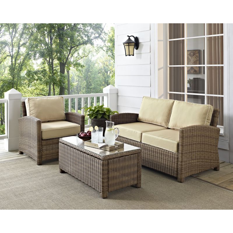 Rattan Wicker Sand Outdoor Seating Sets For Best And Newest Crosley Furniture – Bradenton 3 Piece Outdoor Wicker Seating Set With (View 6 of 15)