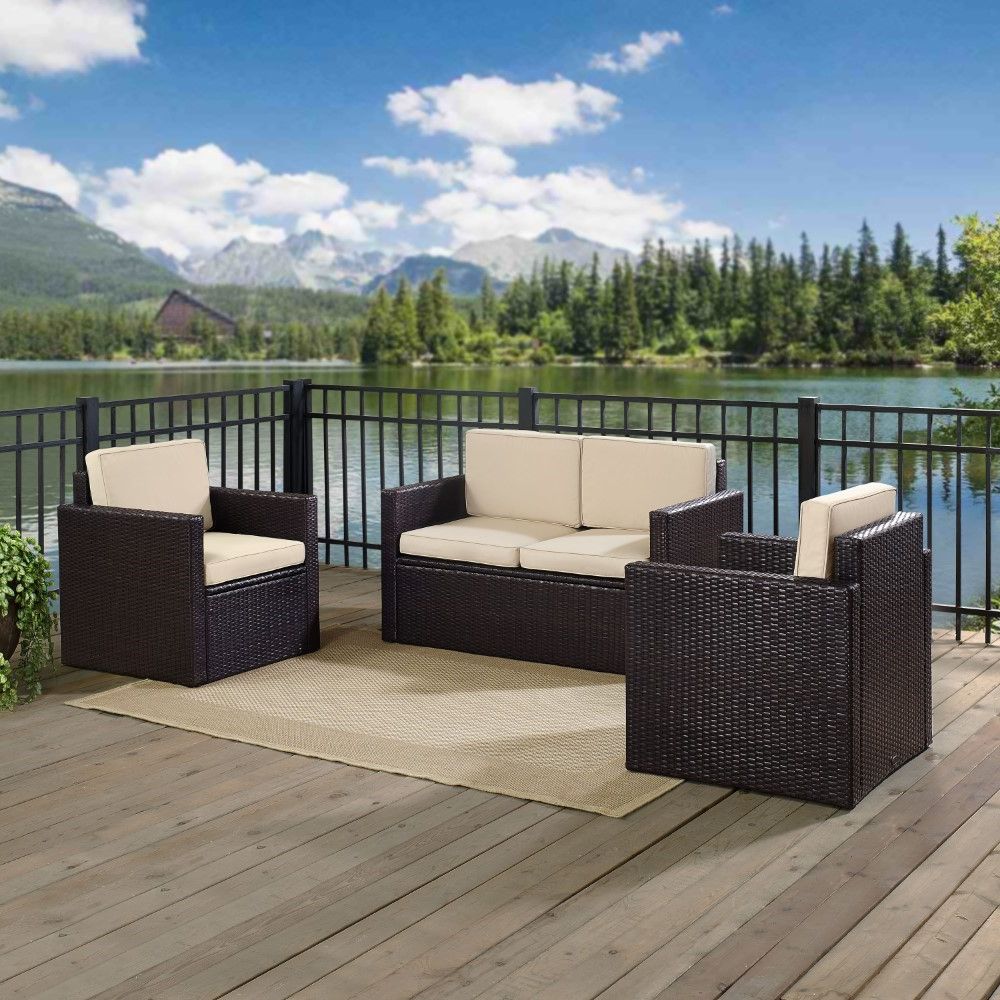 Rattan Wicker Sand Outdoor Seating Sets With Regard To Current Crosley Furniture – Palm Harbor 3 Piece Outdoor Wicker Seating Set With (View 5 of 15)