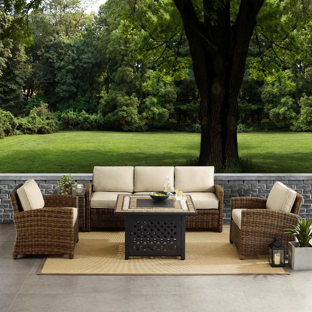 Rattan Wicker Sand Outdoor Seating Sets With Regard To Trendy Crosley Furniture – Bradenton 5 Piece Outdoor Wicker Conversation Set (View 4 of 15)