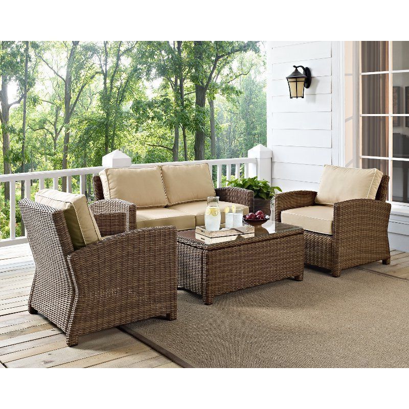 Rattan Wicker Sand Outdoor Seating Sets With Well Known Sand And Brown Wicker Patio Furniture Loveseat, Arm Chairs, And # (View 9 of 15)