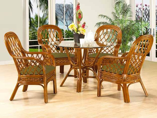 Recent 5 Piece Coconut Beach Natural Rattan Dining Set 48" Throughout Natural Woven Coastal Modern Outdoor Chairs Sets (View 4 of 15)