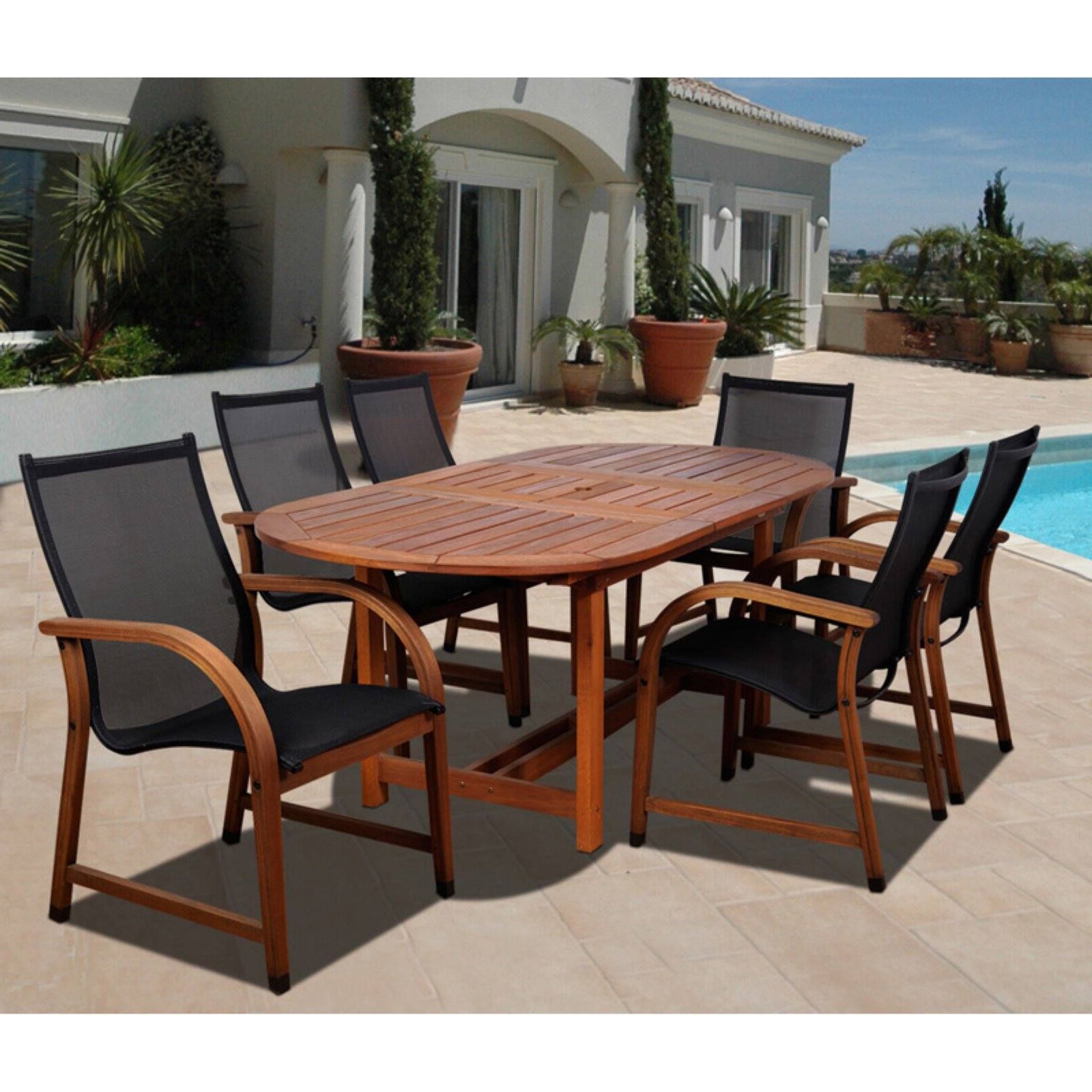 Recent Amazonia Indiana 7 Piece Oval Eucalyptus Patio Dining Set – Walmart Throughout 7 Piece Patio Dining Sets (View 3 of 15)