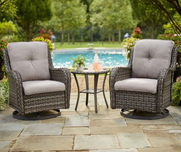 Recent Blue 3 Piece Outdoor Seating Sets Pertaining To Wilson & Fisher Resin Wicker Motion Gliders & Side Table, 3 Piece Patio (View 12 of 15)