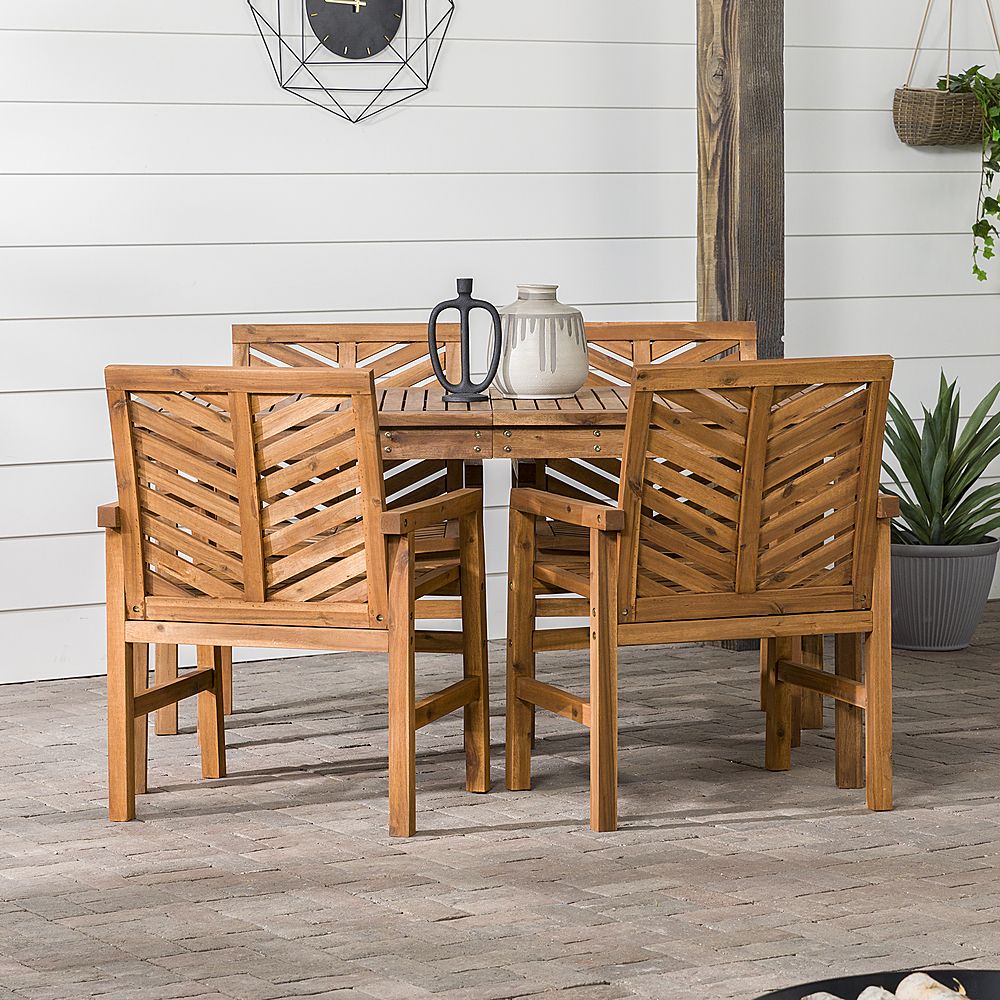 Recent Brown Acacia Patio Dining Sets For Best Buy: Walker Edison 5 Piece Windsor Acacia Wood Patio Dining Set (View 11 of 15)