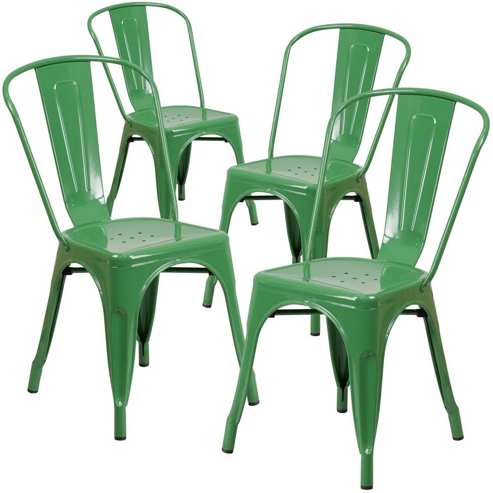 Recent Green Steel Indoor Outdoor Armchair Sets In Carnegy Avenue Stackable Metal Outdoor Dining Chair In Green (set Of  (View 1 of 15)