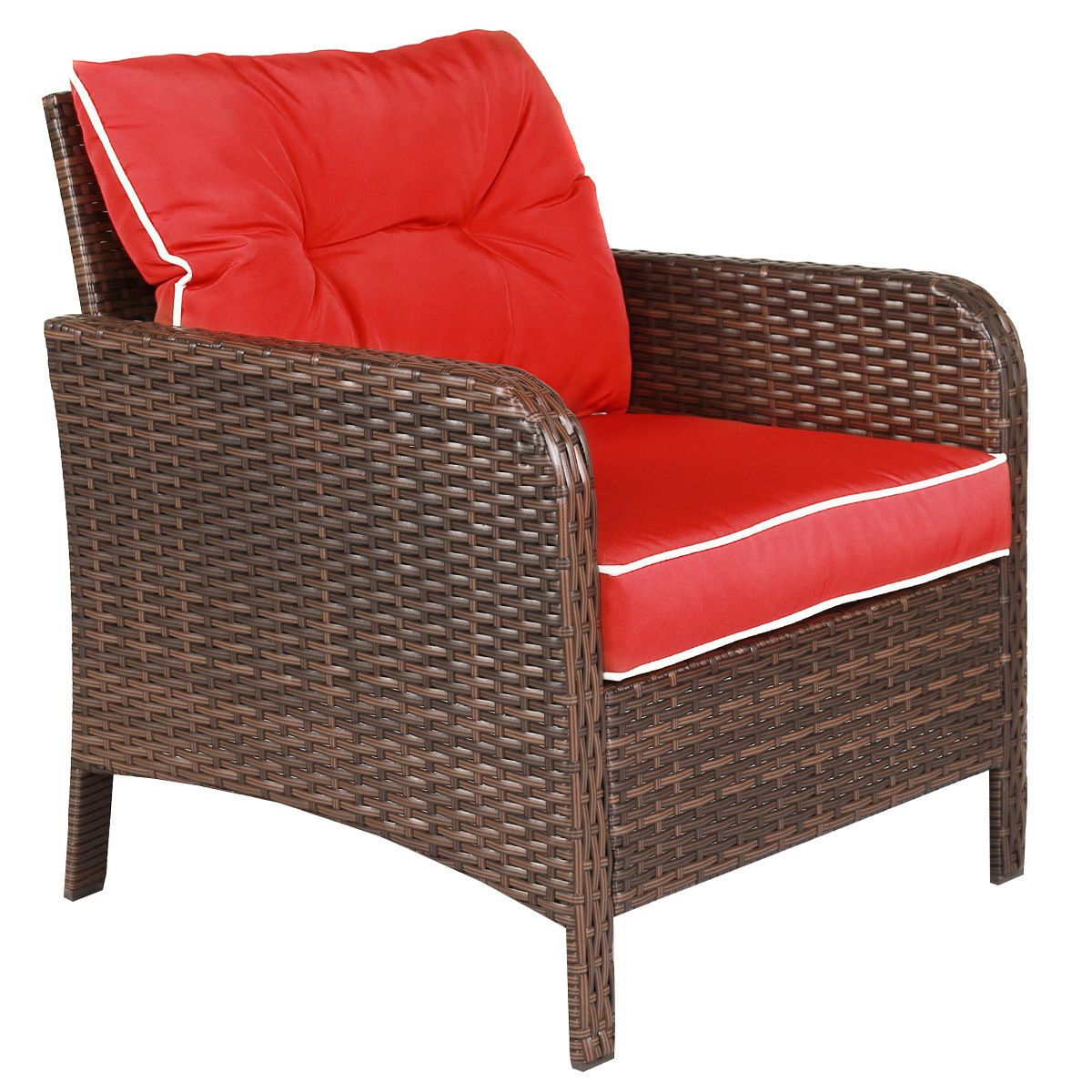 Recent Red Loveseat Outdoor Conversation Sets For Goplus Conversation Set, 5 Piece Rattan Wicker Furniture Set Sofa (View 13 of 15)