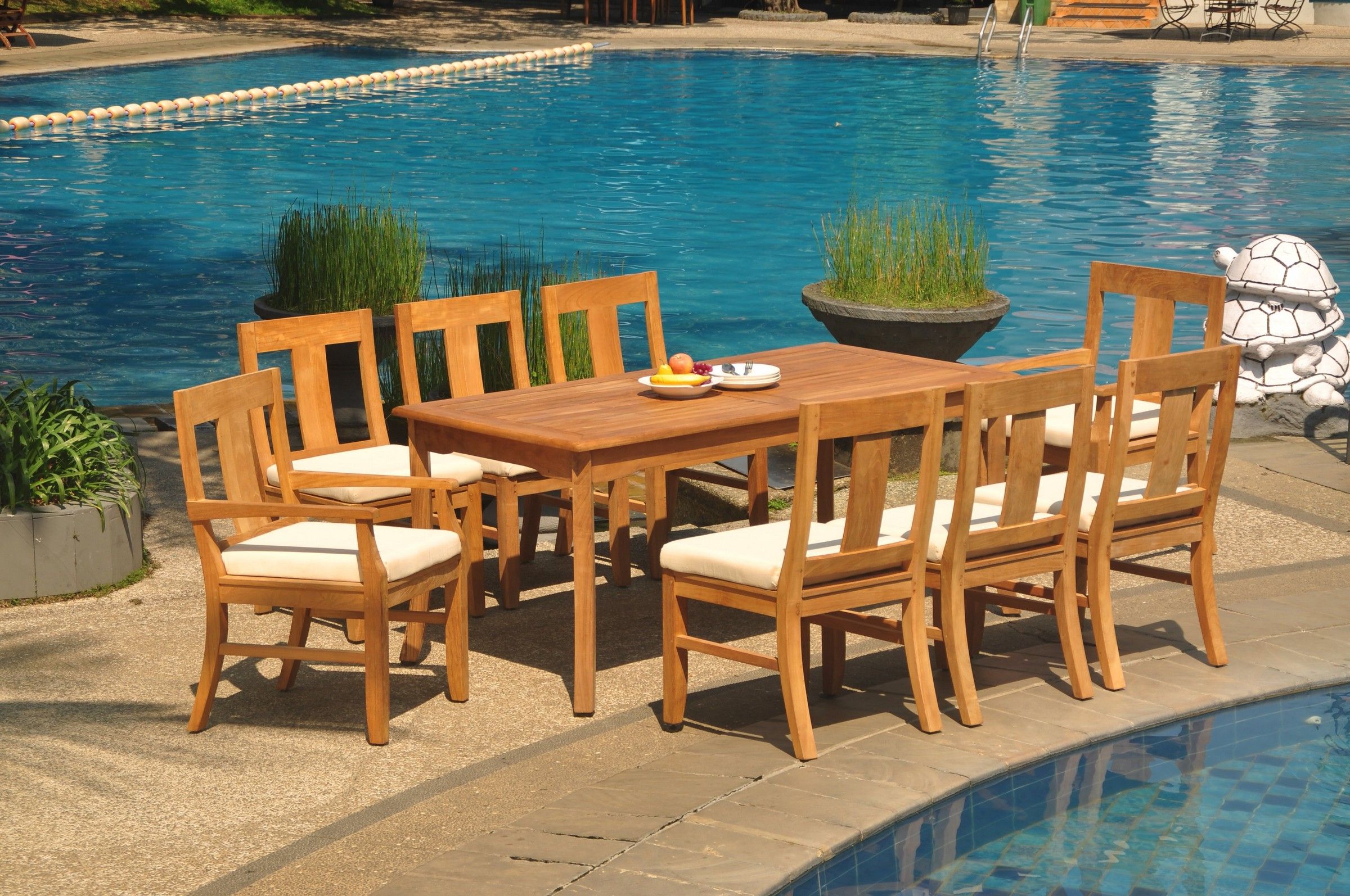 Recent Teak Wood Outdoor Table And Chairs Sets Throughout Grade A Teak Dining Set: 8 Seater 9 Pc: 71" Rectangle Table And  (View 14 of 15)