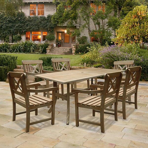 Rectangular 7 Piece Patio Dining Sets Throughout Well Liked Renaissance Rectangular Table And Armchair 7 Piece Outdoor Hardwood (View 8 of 15)