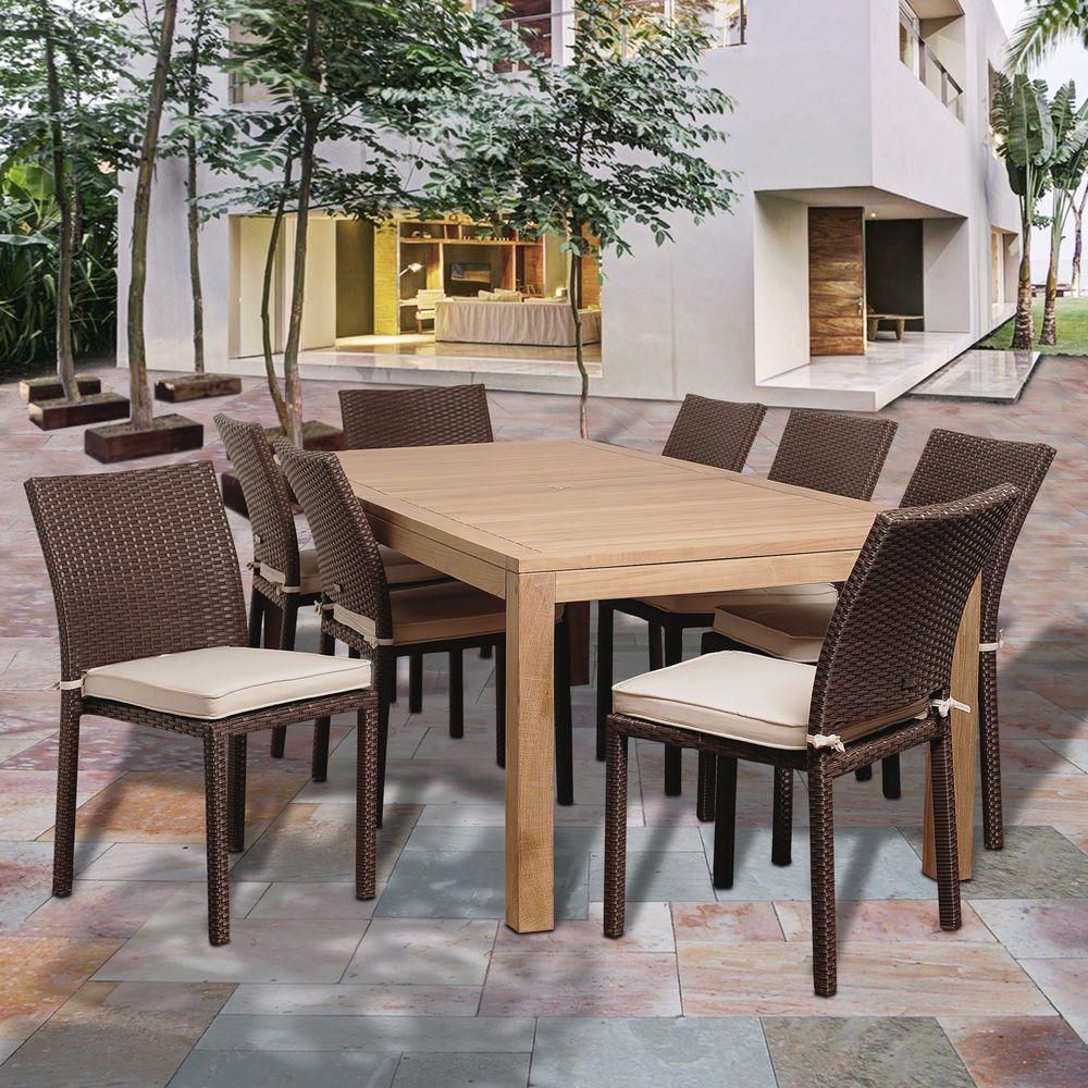 Rectangular Outdoor Patio Dining Sets Intended For 2020 Amazonia Reeds 9 Piece Teak Rectangular Patio Dining Set With Off White (View 1 of 15)