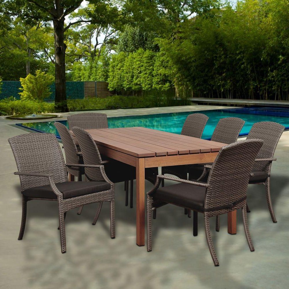 Rectangular Patio Dining Sets With Well Known Amazonia Dale 9 Piece Eucalyptus Rectangular Patio Dining Set With Grey (View 12 of 15)