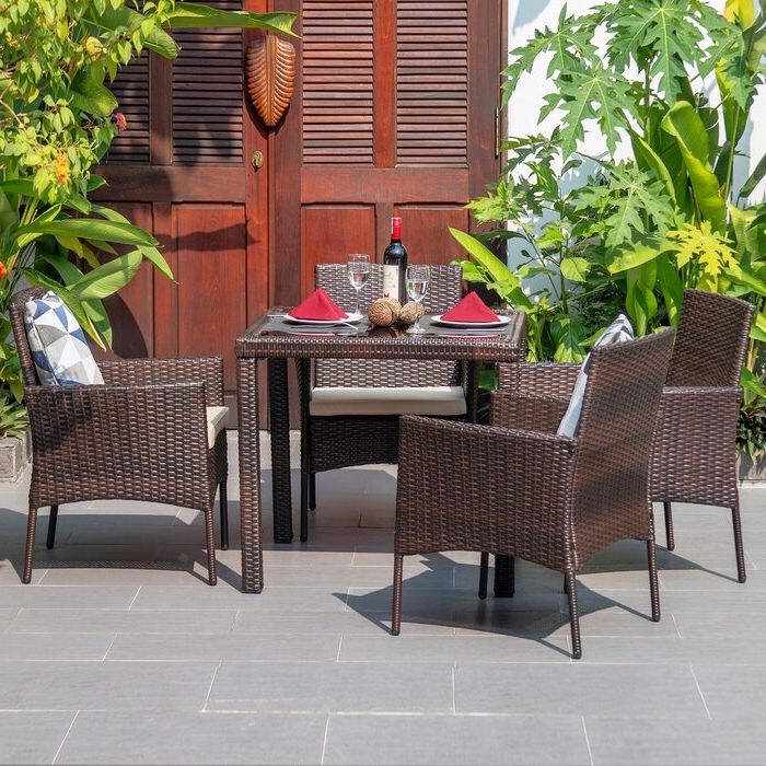 Red 5 Piece Outdoor Dining Sets In 2020 Red Barrel Studio® Baidland Outdoor 5 Piece Dining Set With Cushions (View 1 of 15)