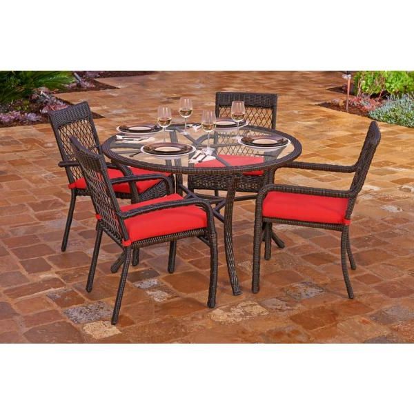 Red 5 Piece Outdoor Dining Sets Inside Latest Northcape 5 Piece Beacon Cappuccino Weave Resin Wicker Outdoor Chair (View 6 of 15)