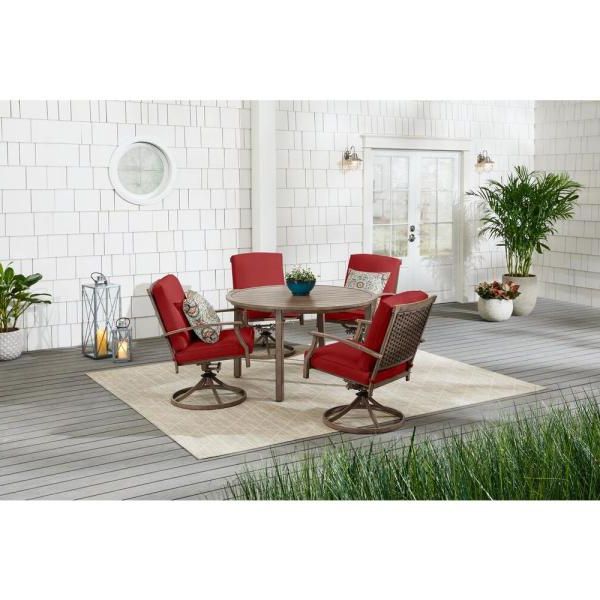 Red 5 Piece Outdoor Dining Sets Pertaining To Latest Hampton Bay Geneva 5 Piece Brown Wicker Outdoor Patio Dining Set With (View 12 of 15)