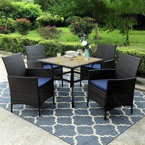 Red Barrel Studio® Arnzazu Outdoor Patio 5 Piece Bar Height Dining Set For Most Current Red 5 Piece Outdoor Dining Sets (View 8 of 15)