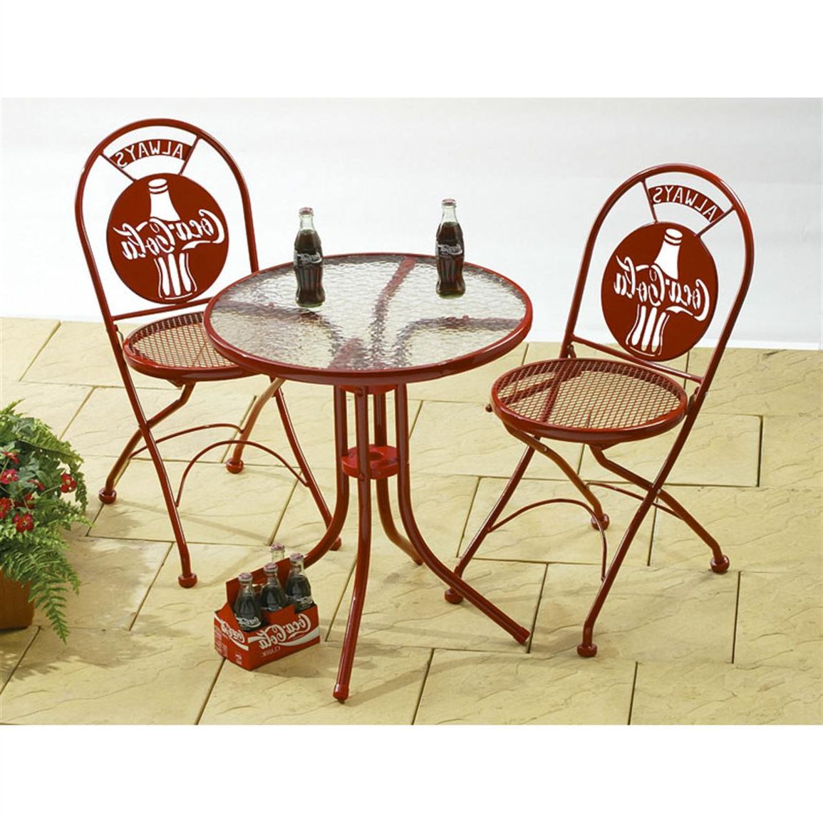 Red Metal Outdoor Table And Chairs Sets With Widely Used Coca Cola® Indoor / Outdoor Bistro Set, Red – 82846, Patio Furniture At (View 5 of 15)