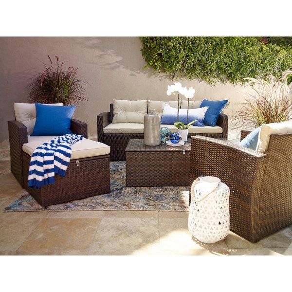 Rio 4 Piece 5 Seat Dark Brown All Weather Wicker Storage Conversation Within Famous 5 Piece 5 Seat Outdoor Patio Sets (View 5 of 15)