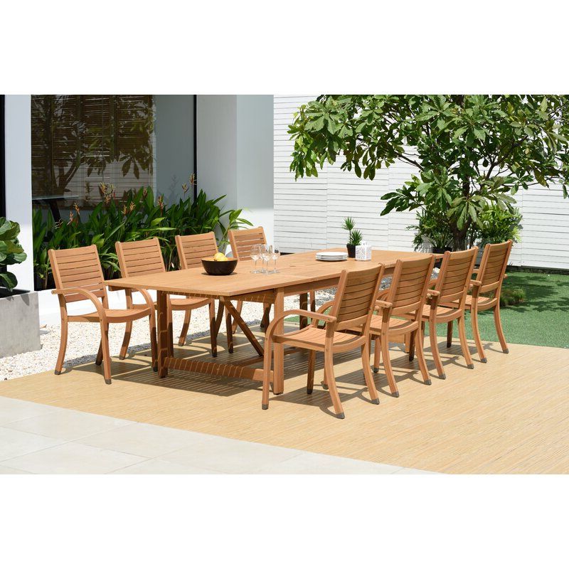 Rosecliff Heights Lounsbury Outdoor 9 Piece Teak Dining Set For Most Recent 9 Piece Teak Wood Outdoor Dining Sets (View 8 of 15)