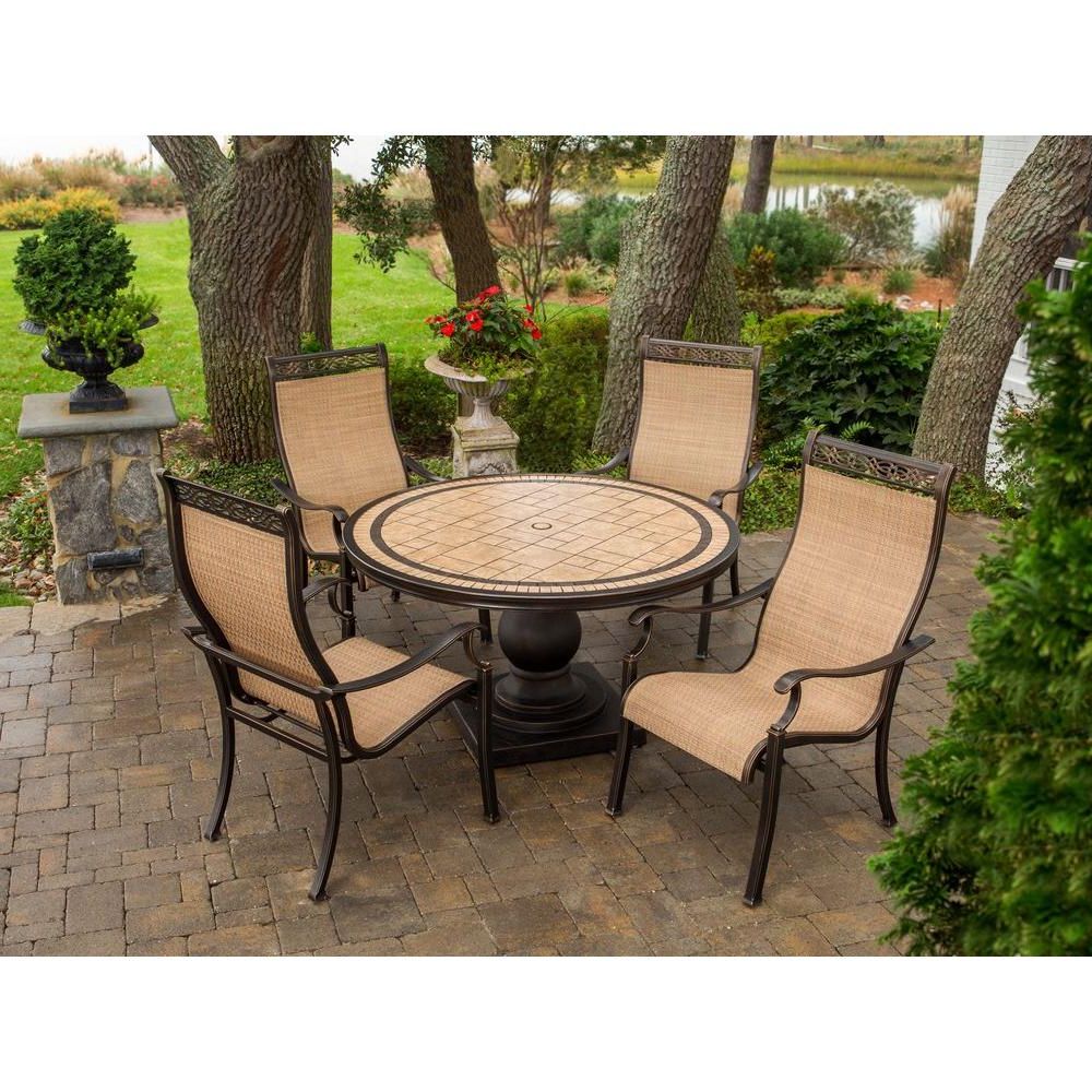 Round 5 Piece Outdoor Patio Dining Sets With Regard To Well Known Hanover Monaco 5 Piece Patio Outdoor Dining Set Monaco5pc – The Home Depot (View 7 of 15)