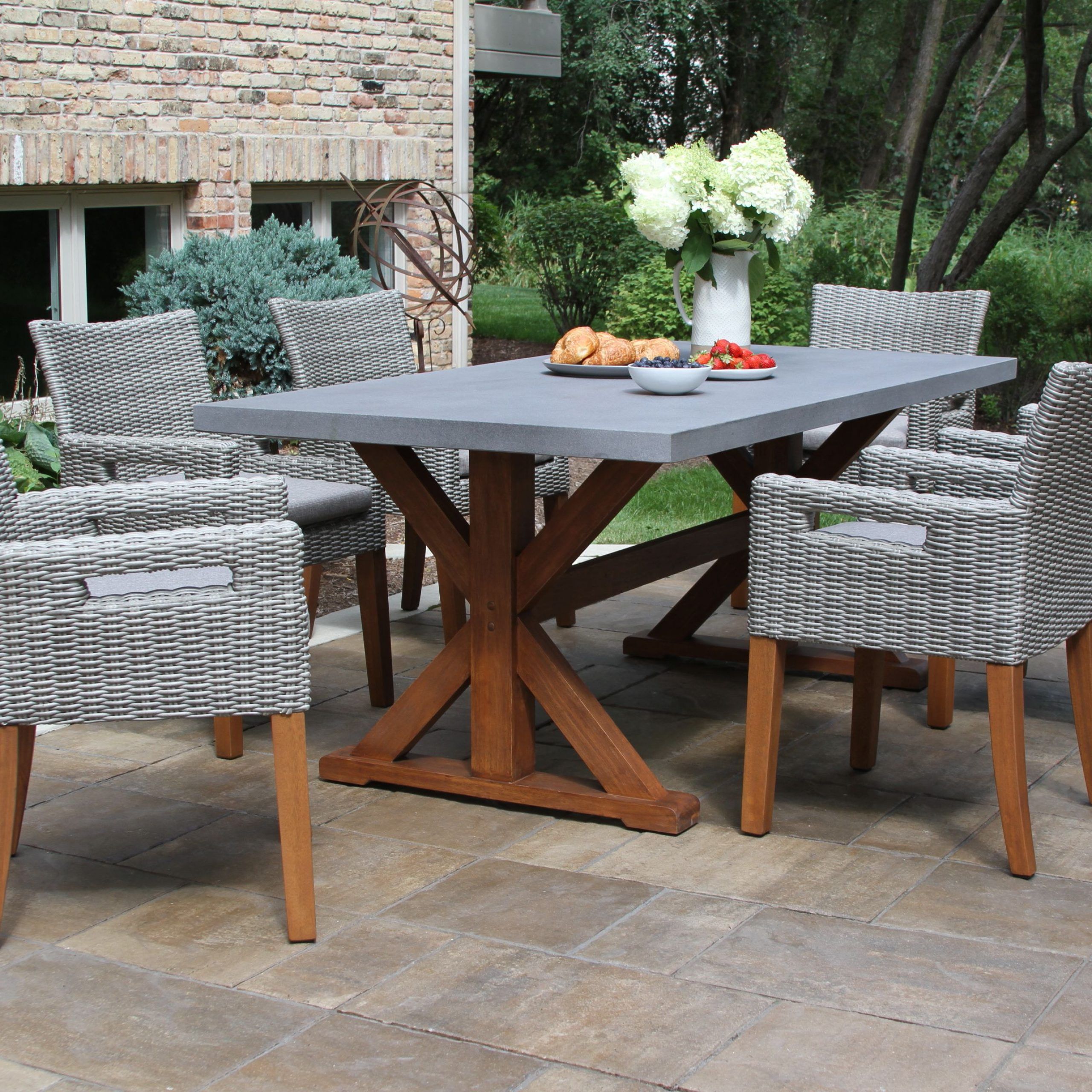 Round Teak And Eucalyptus Patio Dining Sets Intended For Trendy Dining Table Set For Backyard – Anna Furniture (View 6 of 15)