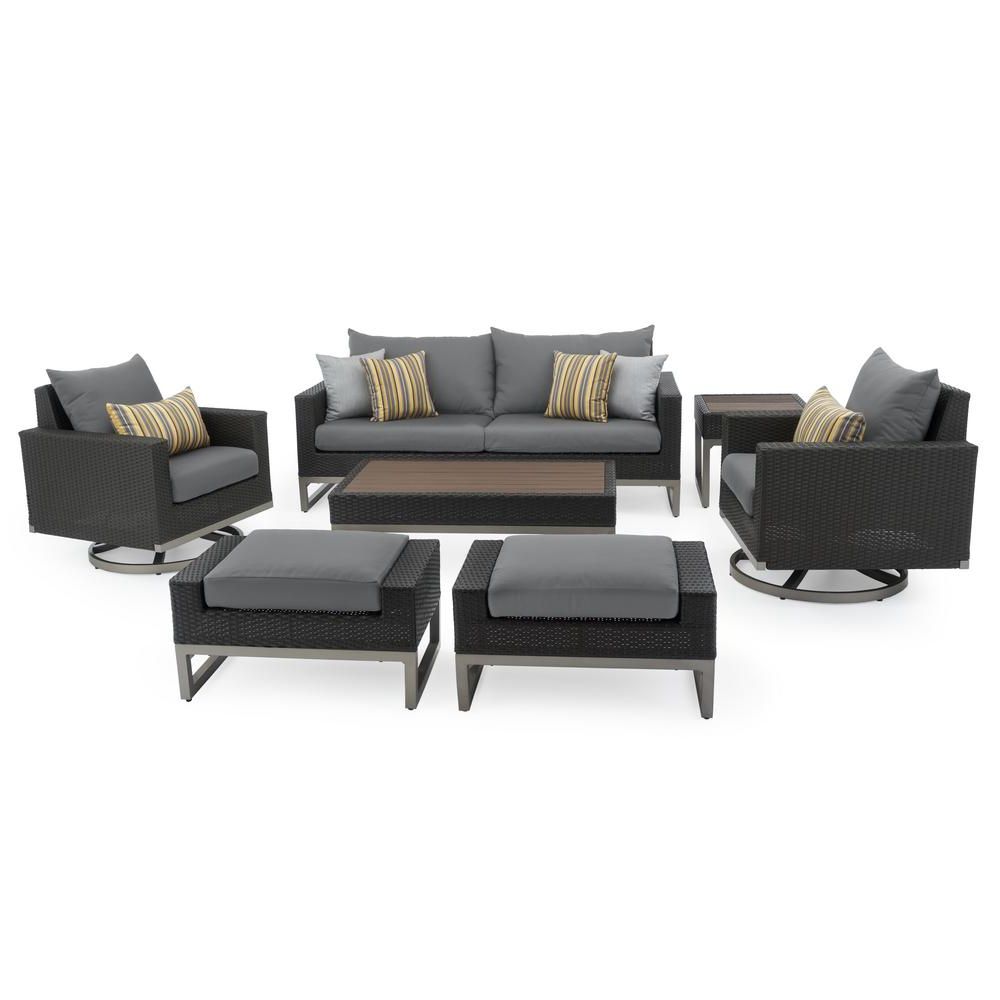 Rst Brands Milo Espresso 7 Piece Wicker Motion Patio Deep Seating Pertaining To Most Popular Charcoal Outdoor Conversation Seating Sets (View 12 of 15)