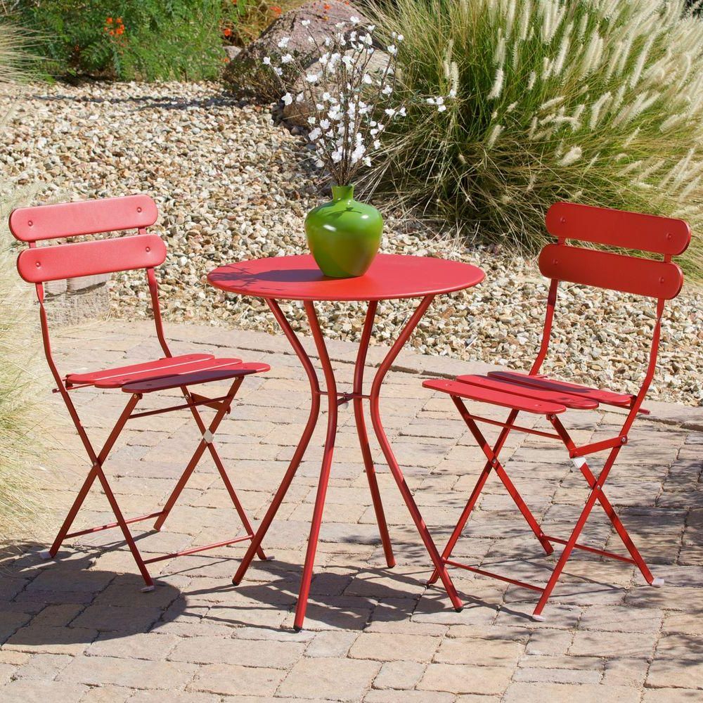 Rst Brands Sol Red 3 Piece Patio Bistro Set Op Bs3 Sol R – The Home Depot Regarding Newest Red Metal Outdoor Table And Chairs Sets (View 10 of 15)