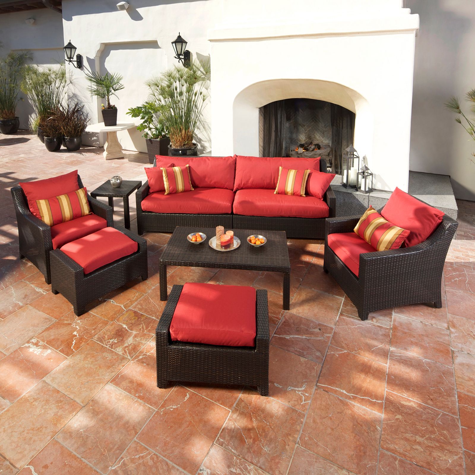 Rst Outdoor Cantina 8 Piece Sofa With Club Chair And Ottomans Set Inside 2020 Red Loveseat Outdoor Conversation Sets (View 9 of 15)