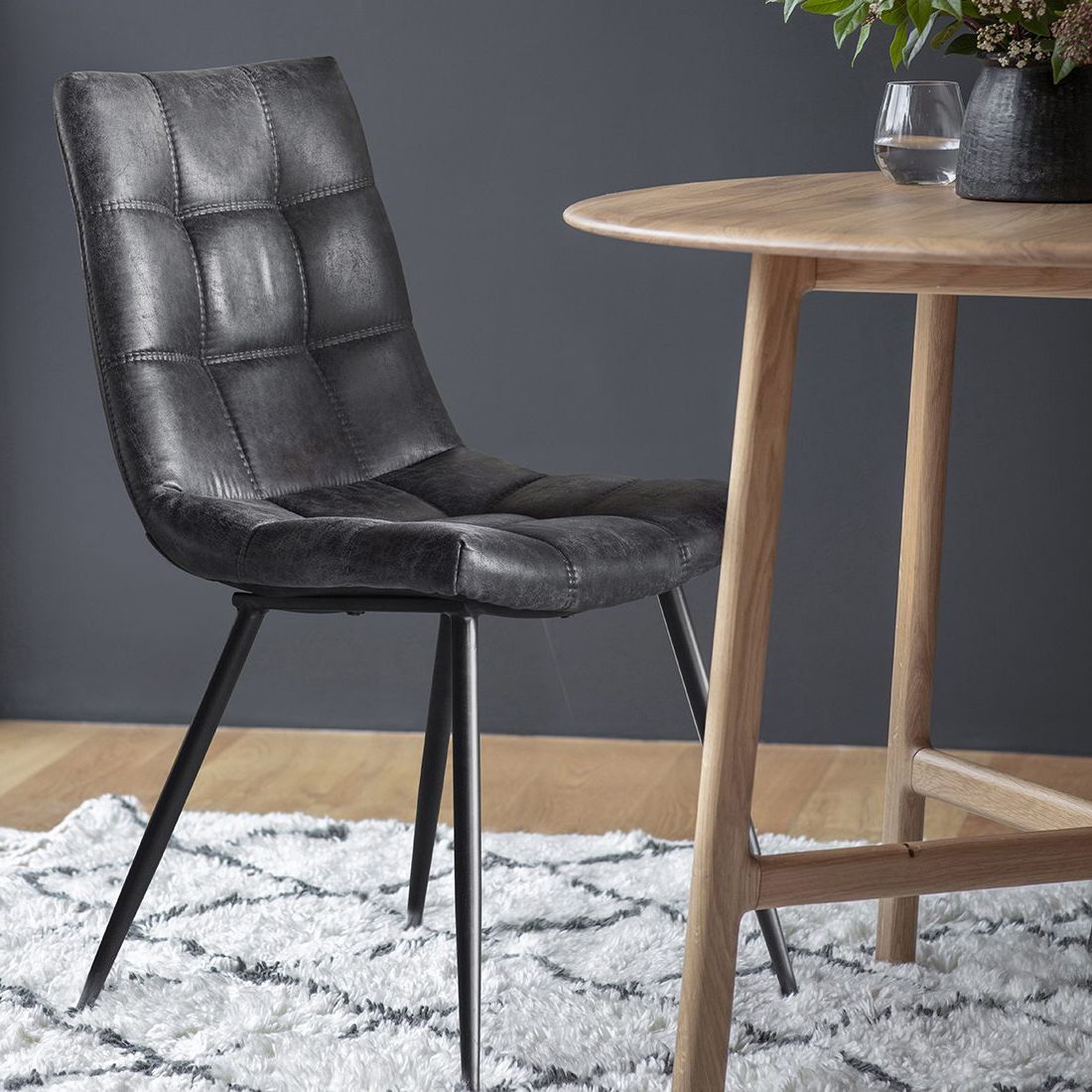 Set Of Two Charcoal Grey Faux Leather Dining Chairs (View 3 of 15)