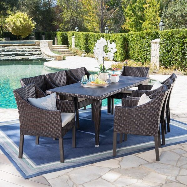 Shop Alameda Outdoor 9 Piece Rectangular Wicker Dining Set With Regarding Widely Used 9 Piece Rectangular Patio Dining Sets (View 7 of 15)