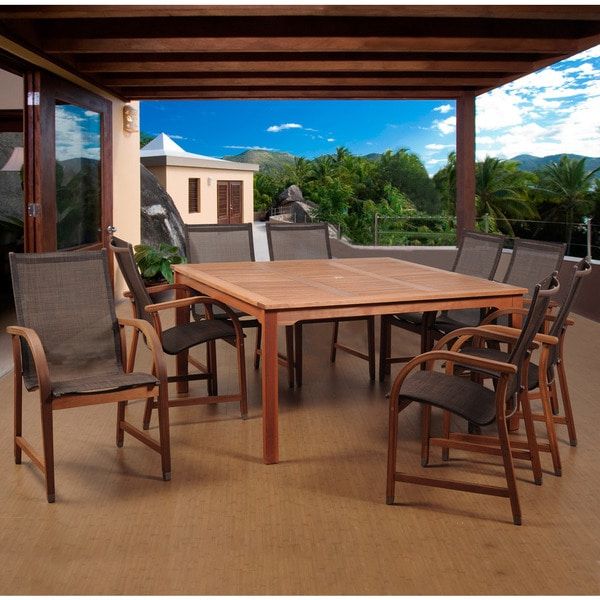 Shop Amazonia Cosmopolitan Brown 9 Piece Square Patio Dining Set – Free Inside Best And Newest 9 Piece Square Patio Dining Sets (View 11 of 15)