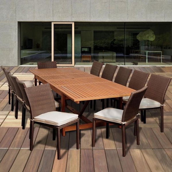 Shop Amazonia Melanie 13 Piece Dining Wood/ Wicker Double Extendable In 2019 13 Piece Extendable Patio Dining Sets (View 3 of 15)