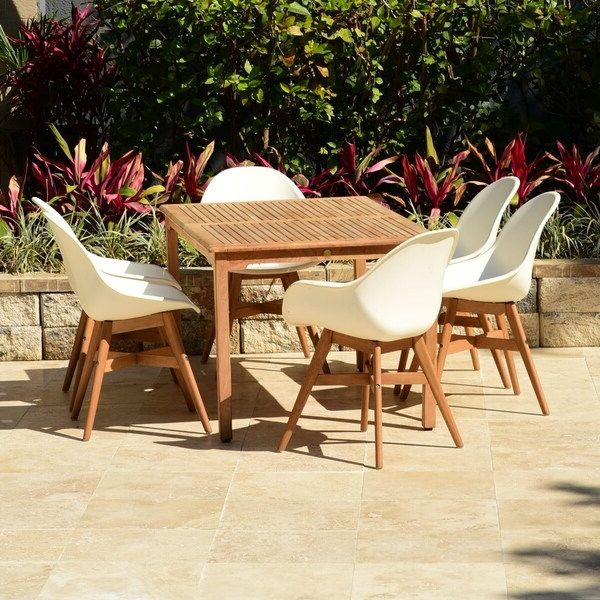 Shop Amazonia Teak Deluxe Hawaii White 7 Piece Rectangular Patio Dining Within Best And Newest White Rectangular Patio Dining Sets (View 15 of 15)