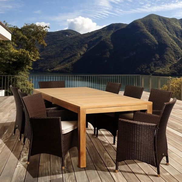 Shop Amazonia Teak Zoe 9 Piece Teak And Wicker Outdoor Dining Set With Most Recent Teak And Wicker Dining Sets (View 14 of 15)