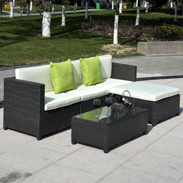 Shop Costway Outdoor Patio 5pc Furniture Sectional Pe Wicker Rattan With Regard To Most Up To Date Outdoor Wicker Sectional Sofa Sets (View 11 of 15)