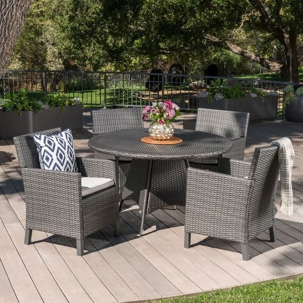 Shop Cypress Outdoor 5 Piece Round Wicker Dining Set With Cushions Within Latest Wicker 5 Piece Round Patio Dining Sets (View 14 of 15)