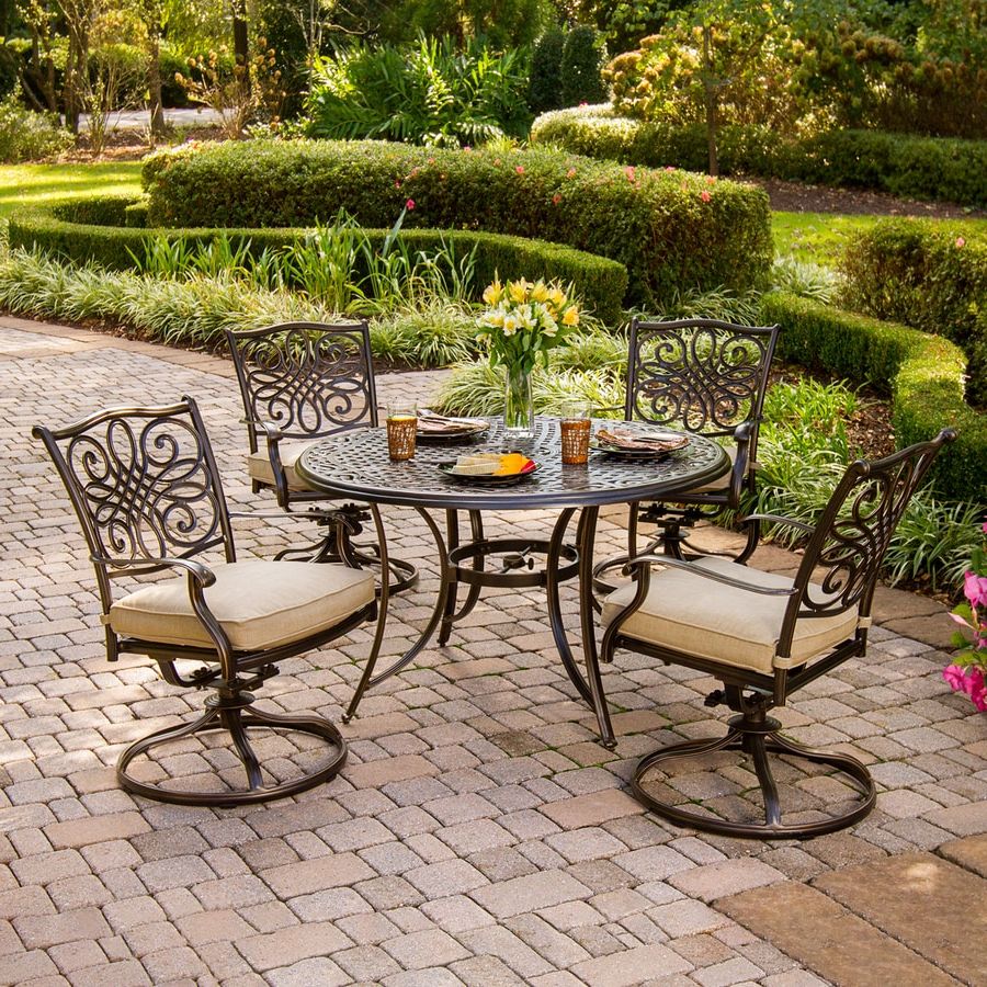 Shop Hanover Outdoor Furniture Traditions 5 Piece Bronze Metal Frame Pertaining To Current 5 Piece Outdoor Seating Patio Sets (View 15 of 15)