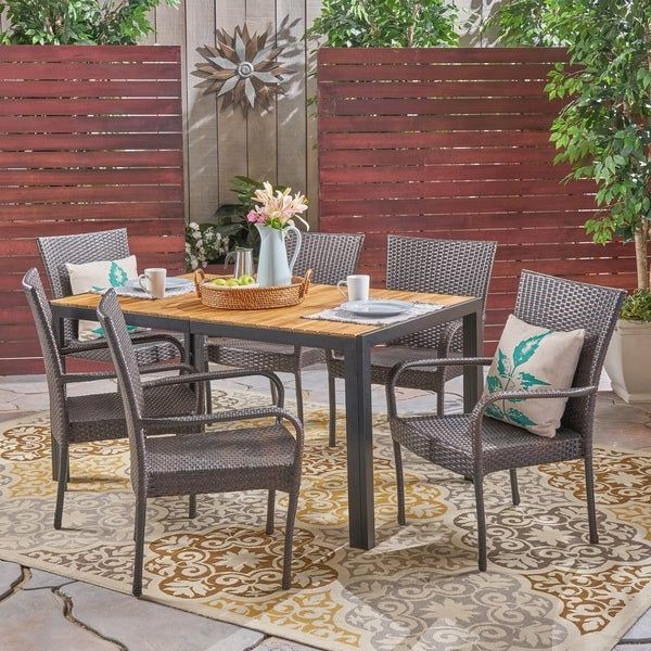 Shop Tyburn Outdoor 6 Seater Rectangular Acacia Wood And Wicker Dining Regarding Well Liked Wood Rectangular Outdoor Dining Sets (View 11 of 15)