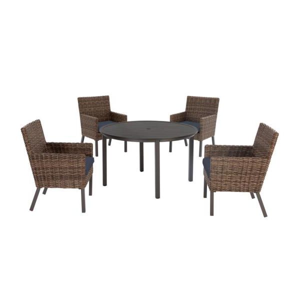 Sky Blue Outdoor Seating Patio Sets Intended For Preferred Hampton Bay Coral Vista 5 Piece Brown Wicker And Steel Outdoor Patio (View 2 of 15)
