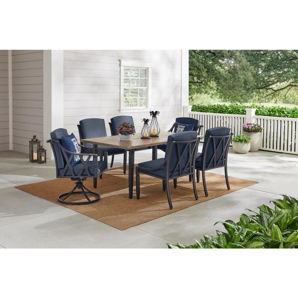 Sky Blue Outdoor Seating Patio Sets Pertaining To 2019 Hampton Bay Harmony Hill 7 Piece Black Steel Outdoor Patio Dining Set (View 1 of 15)