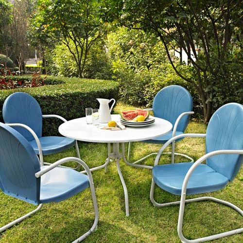 Sky Blue Outdoor Seating Patio Sets Pertaining To Well Known Crosley Furniture Griffith Metal 40 Inch Five Piece Outdoor Dining Set (View 11 of 15)
