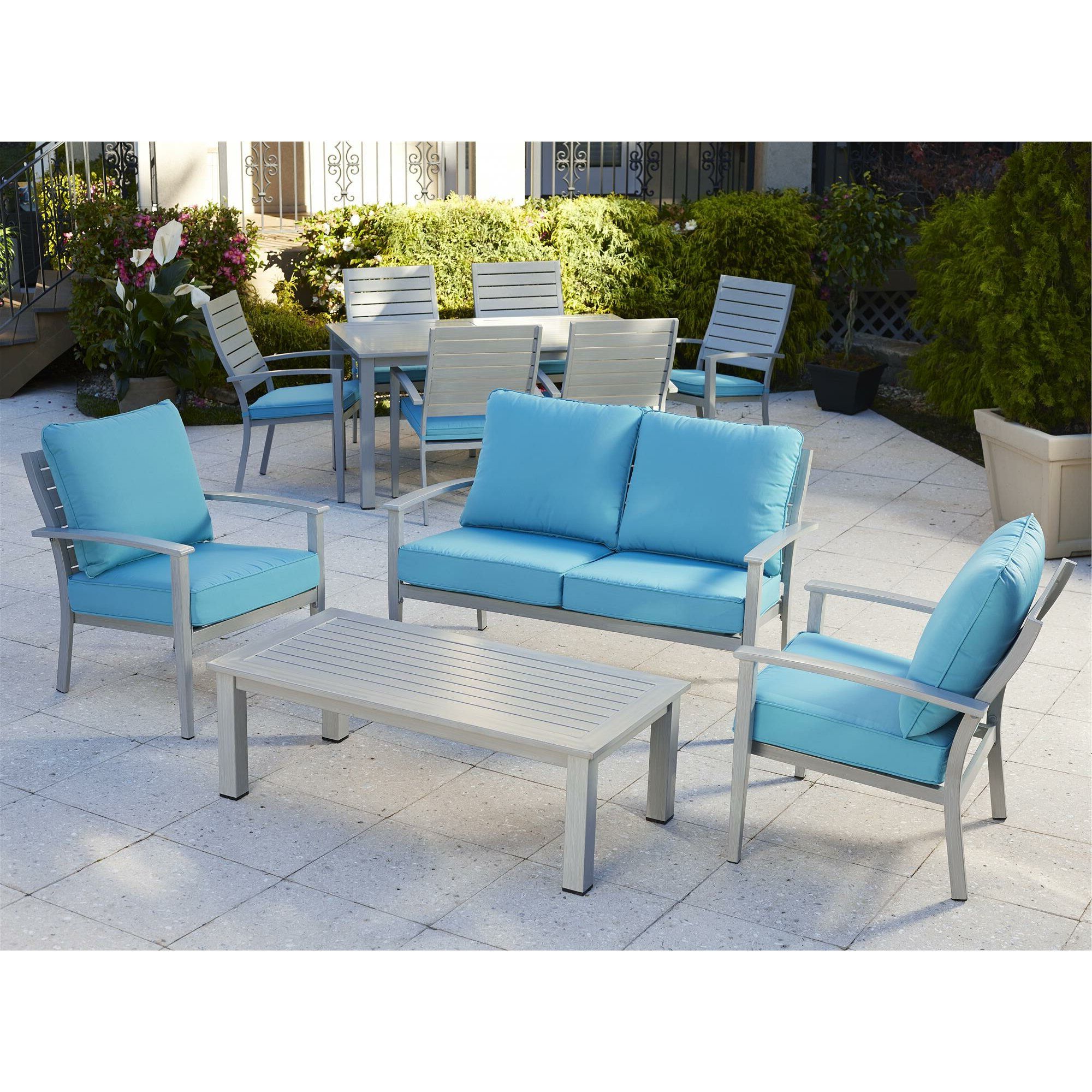 Sky Blue Outdoor Seating Patio Sets Pertaining To Well Known Outdoor Brushed Aluminum Patio Furniture 4 Piece Deep Seating Group (View 13 of 15)