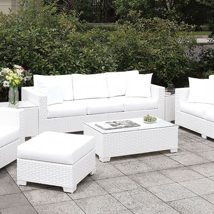 Somani Ii 3 Piece Patio Sofa Set With Ottoman, Coffee Table, And End Tables Pertaining To 2020 3 Piece Outdoor Table And Loveseat Sets (View 7 of 15)