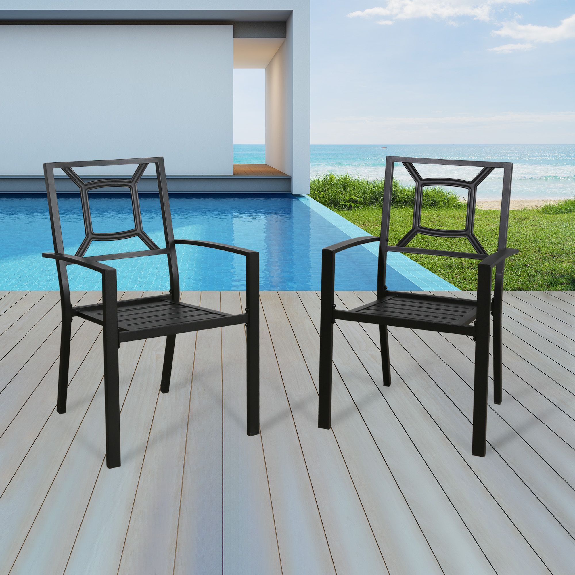 Stacking Outdoor Armchairs Sets Within Most Up To Date Ulax Furniture All Weather Patio Dining Chairs Outdoor Stackable Steel (View 15 of 15)