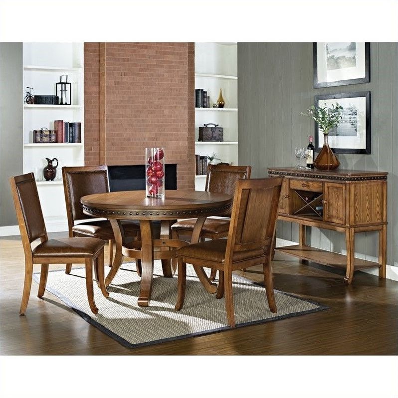 Steve Silver Company Ashbrook 5 Piece Round Dining Table Set In Oak Intended For Trendy 5 Piece Round Dining Sets (View 14 of 15)