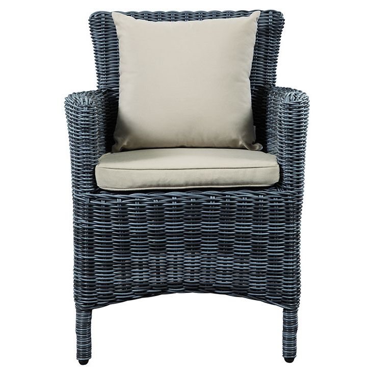 Summon Grey Rattan Patio Arm Chair With Beige Fabric Cushionmodway Throughout Famous Fabric Outdoor Wicker Armchairs (View 14 of 15)