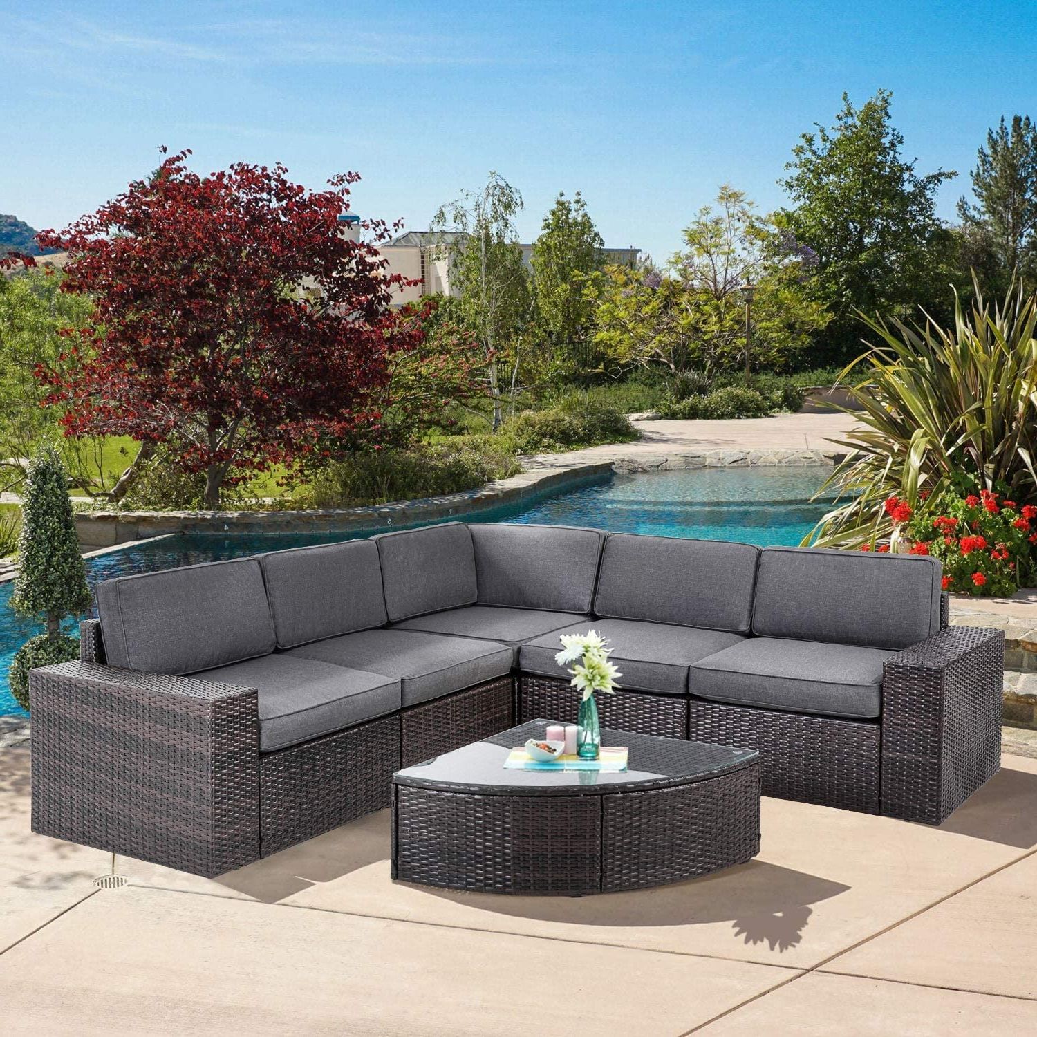 Suncrown Outdoor Furniture 6 Piece Patio Sofa And Wedge Table Set, All With Well Known Gray Outdoor Table And Loveseat Sets (View 5 of 15)